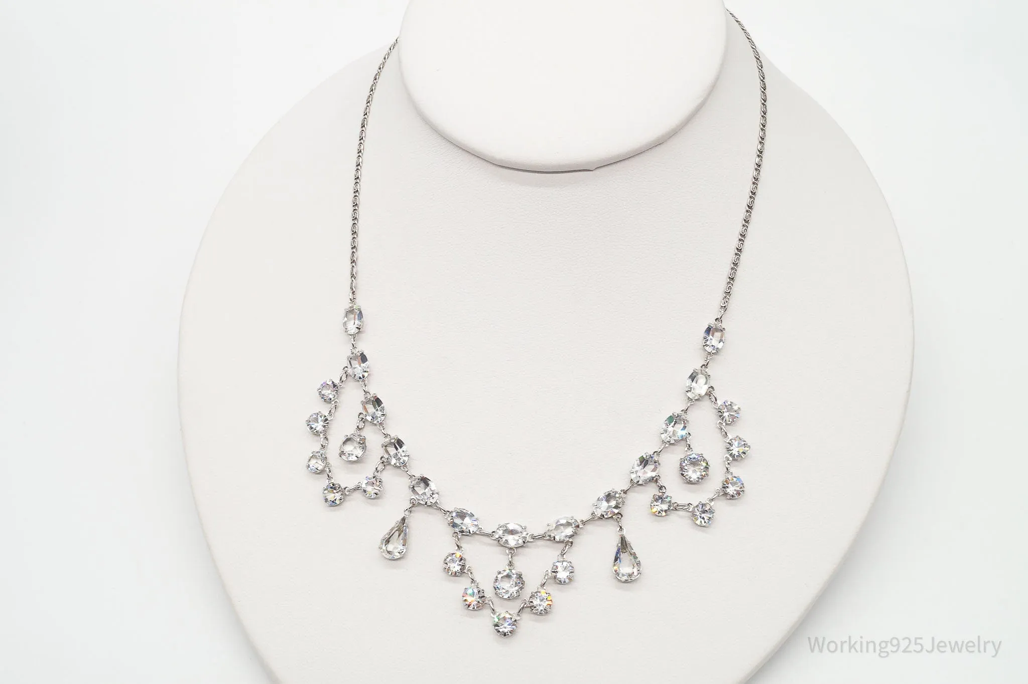 Antique Crystal Sterling Silver Necklace 16"