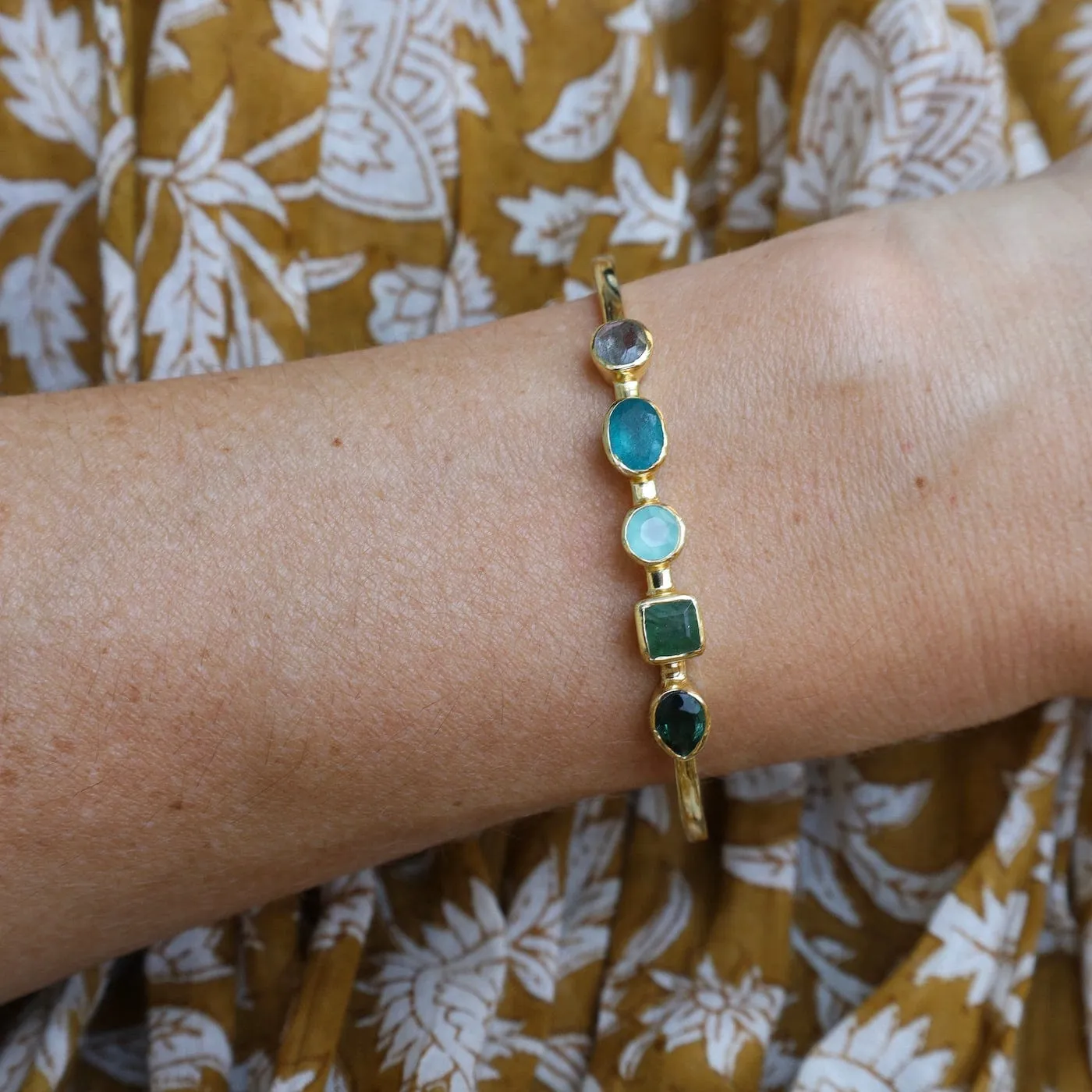 Green Tourmaline, Aventurine, Labradorite Cuff Bracelet