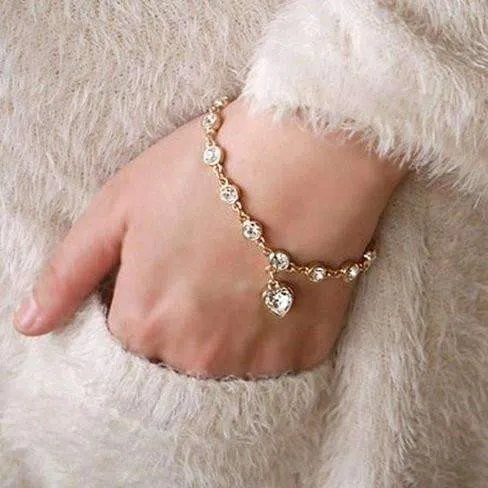 Linked Forever Crystal Heart Charm Bracelet For Woman- Choose Your Color